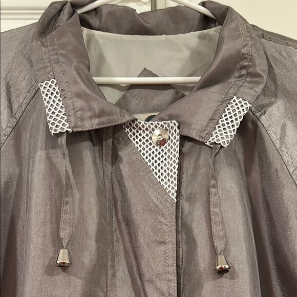 Vintage silky pewter Gray and White Women's Jacket 2X windbreaker - Picture 2 of 8